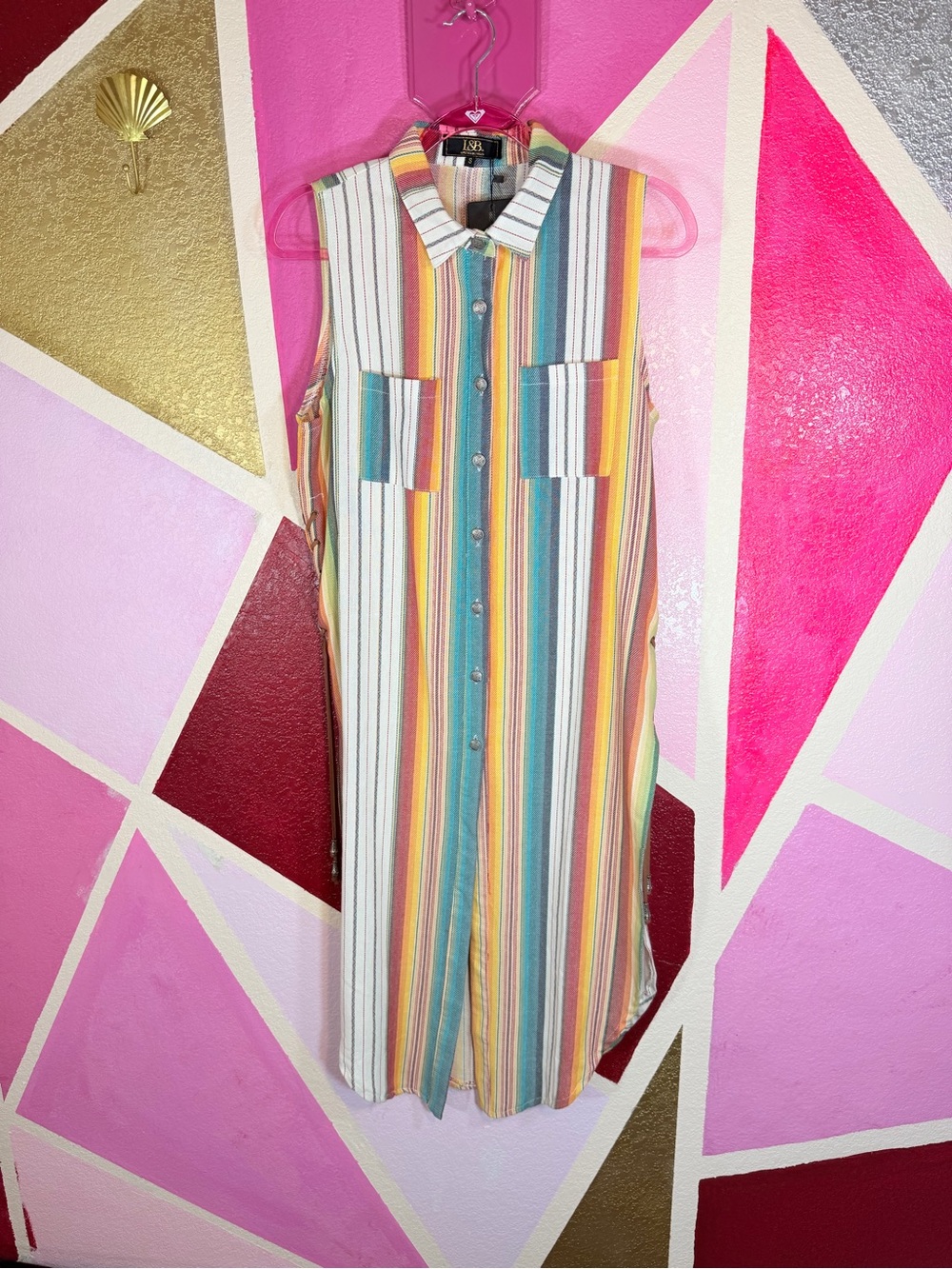 NWT L&B Lucky & Blessed Serape Stripe Western Lace Up Shirt Dress S